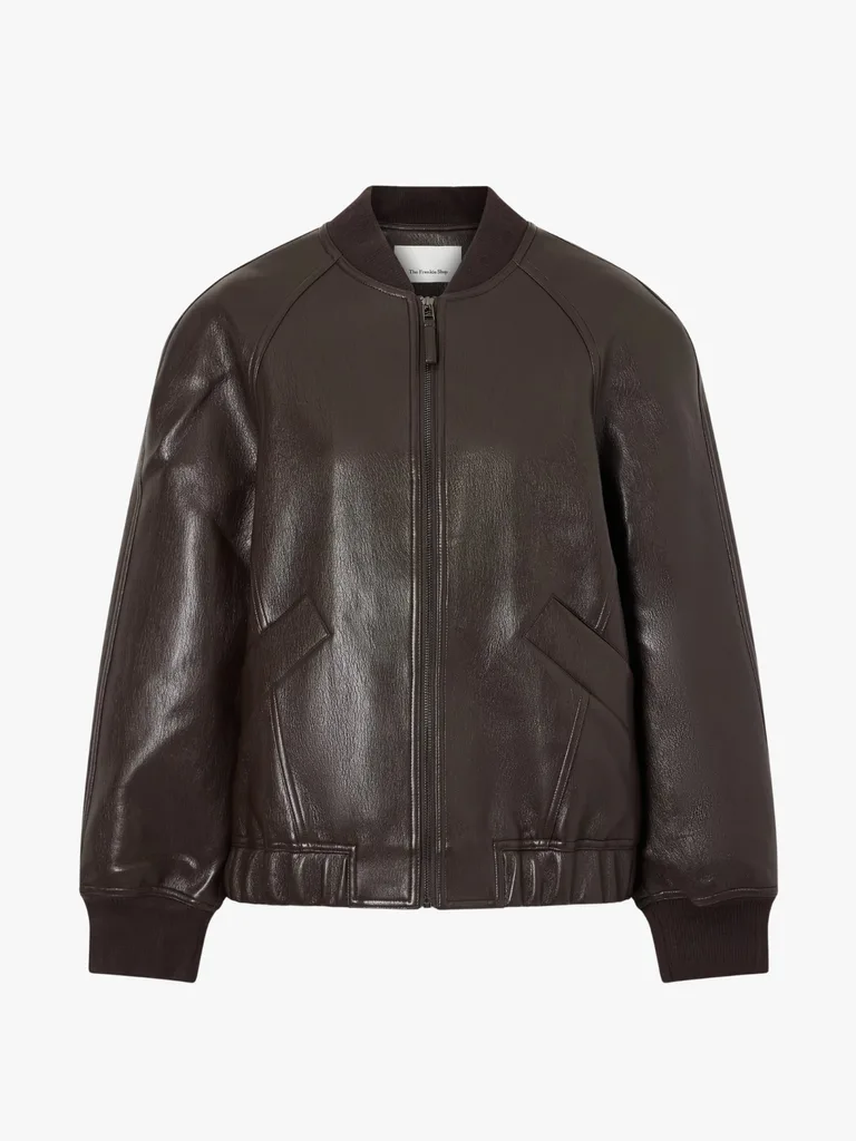 brown leather bomber jacket