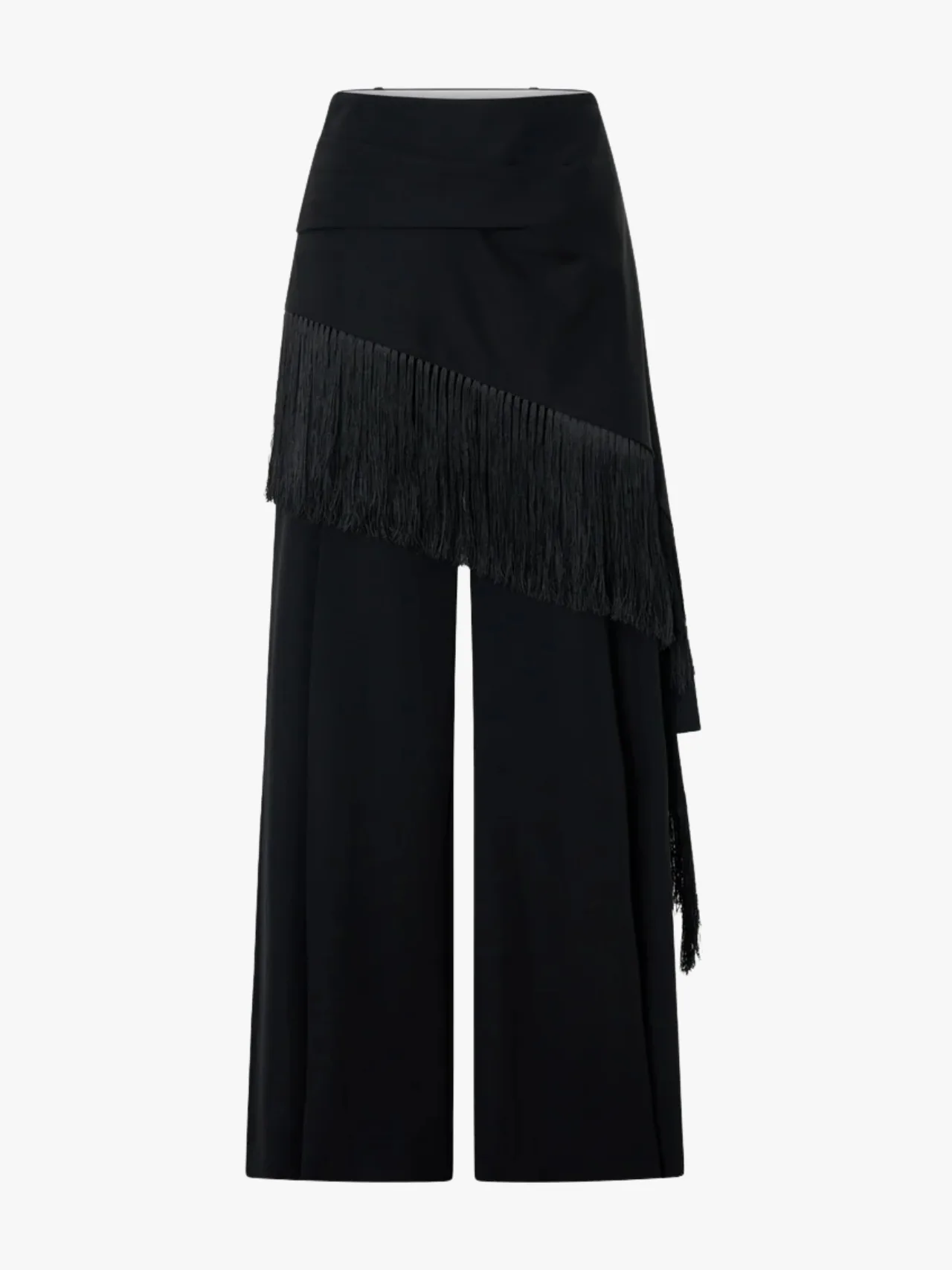 Black suit trousers with removable asymmetrical fringe skirt belt from Camilla and Marc Australia