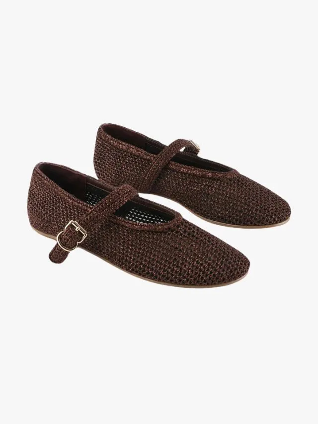 mesh ballet flats in raffia chocolate