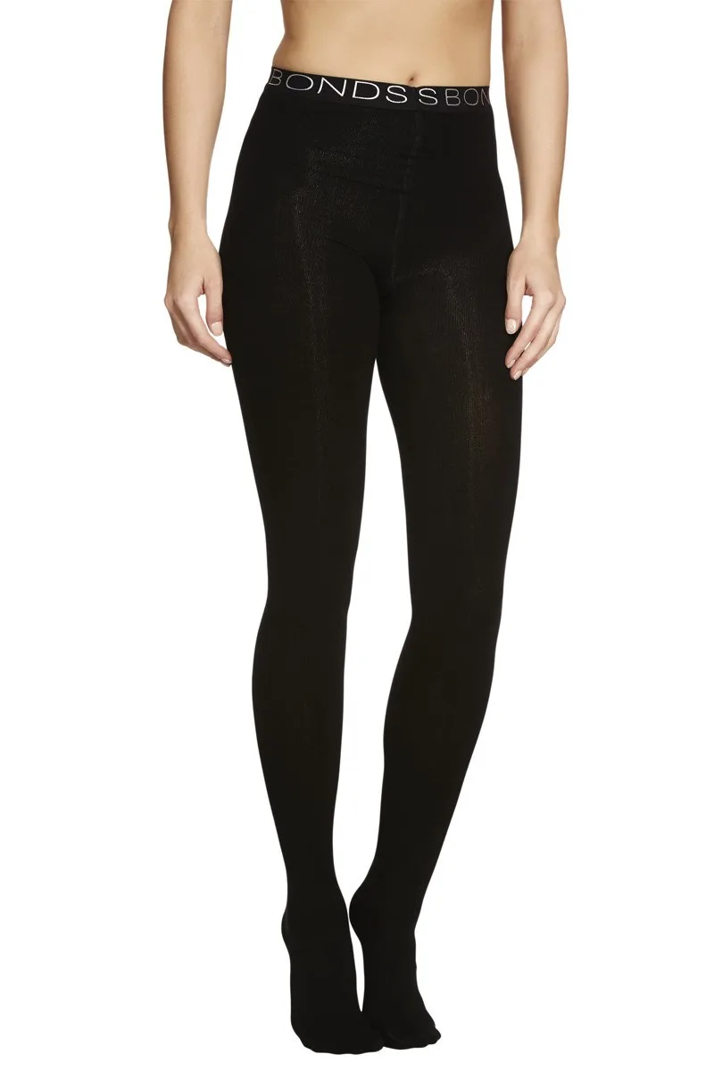 6. The Bonds Fleece Tights $19.95 and they are black and opaque featuring the BONDS logo on the waistband which hits just below the bellybutton and covering the toes. 