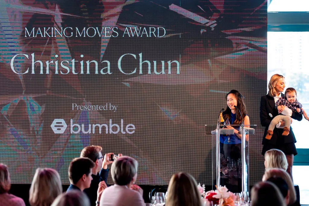 Christina Chun accepts the bumble Making Moves award