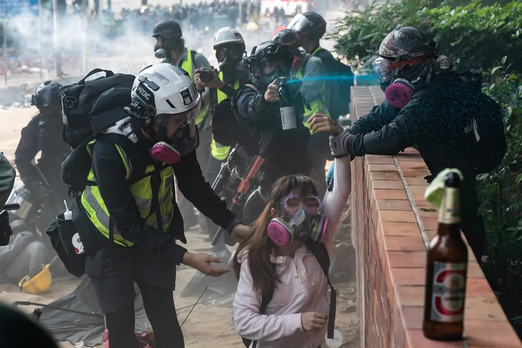 Protesters clash with police during an escape at The Hong Kong Poytechnic University on November 18, 2019 in Hong Kong.