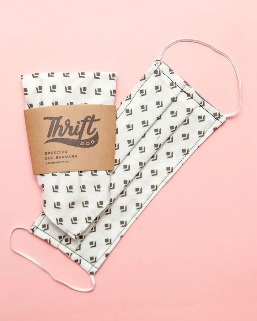 Matching Face Mask & Dog Bandana Set in Black & White