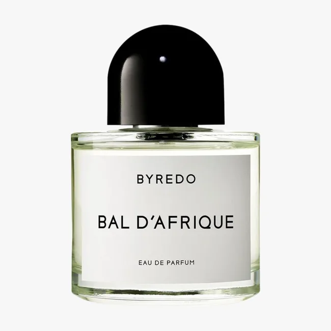 Byredo Bal d&rsquo;Afrique Eau de Parfum bottle with a black cap on a plain background.