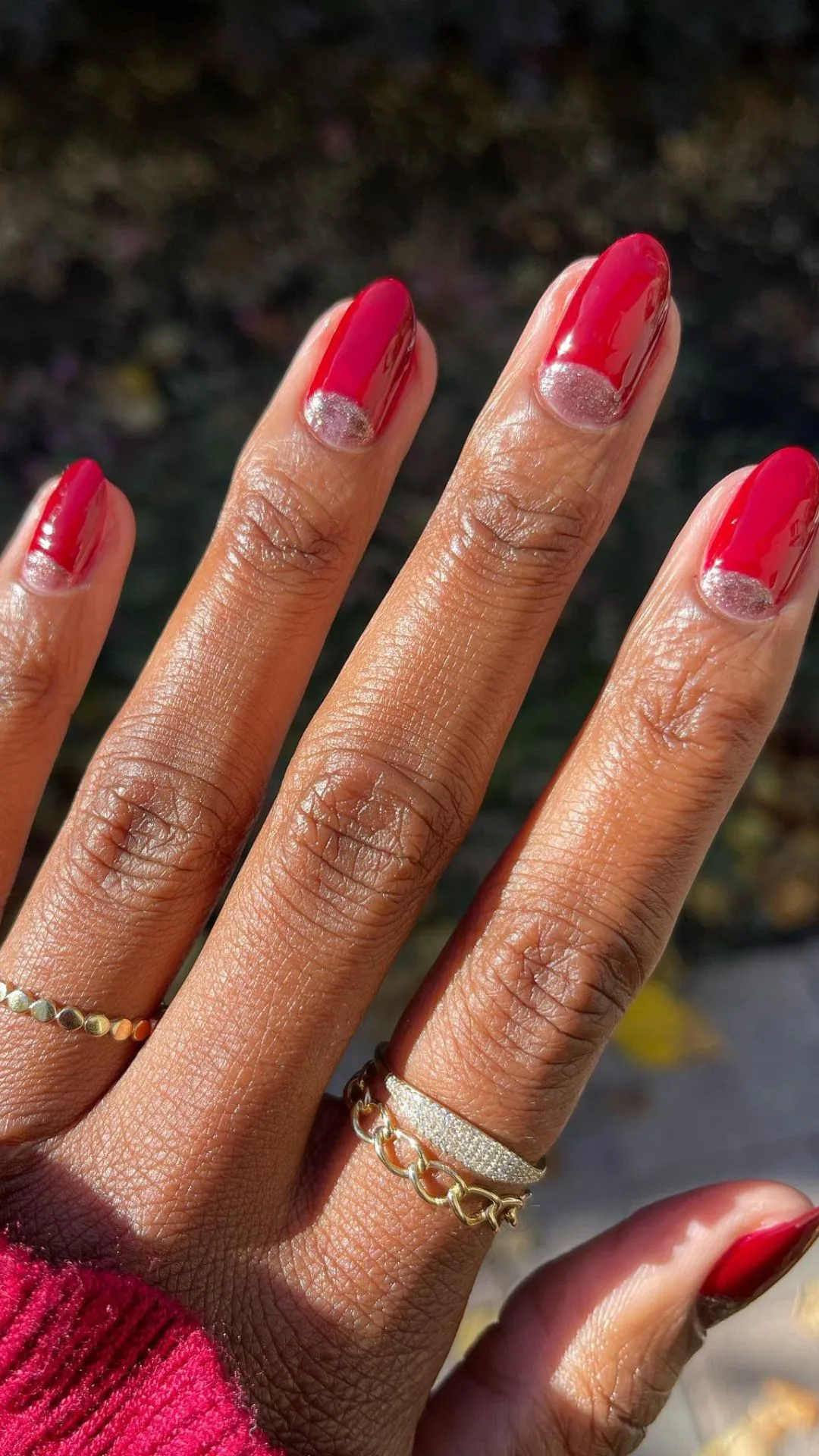 Red and sparkle Christmas nail polish