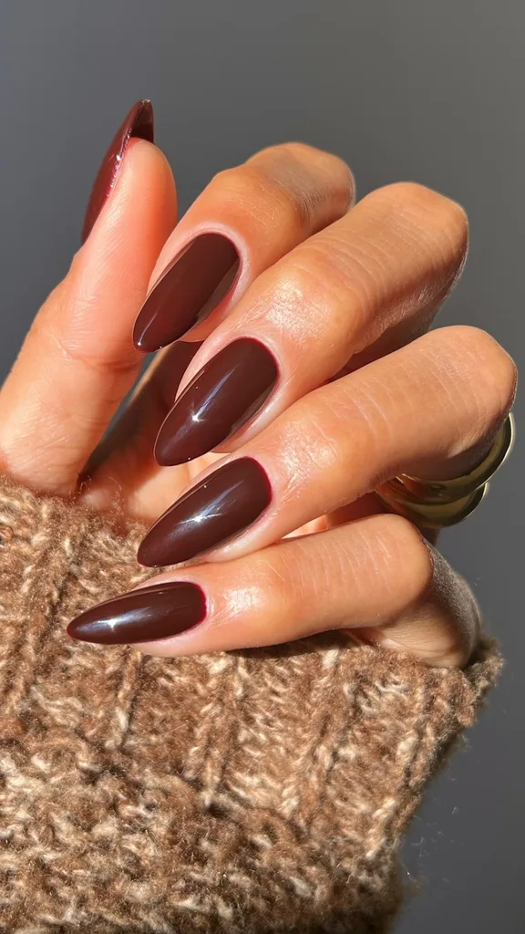 Dark burgundy festive nail designs