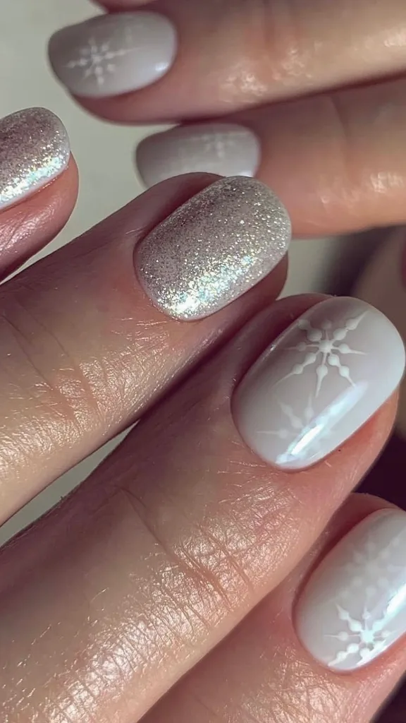 Snowflake silver Christmas nails