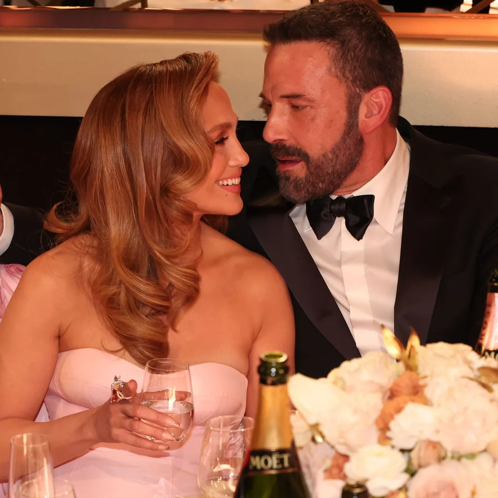 Jennifer Lopez and Ben Affleck at the 81st Golden Globe Awards held at the Beverly Hilton Hotel on January 7, 2024 in Beverly Hills, California.