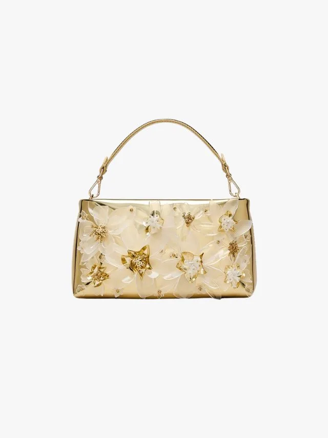 Scanlan Theodore Mini Flora Top Handle Bag in Gold for wedding guests
