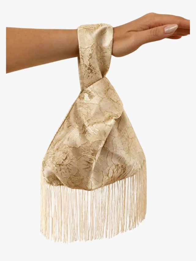 BelleMoire Champagne Fringe Knot Bag on Etsy