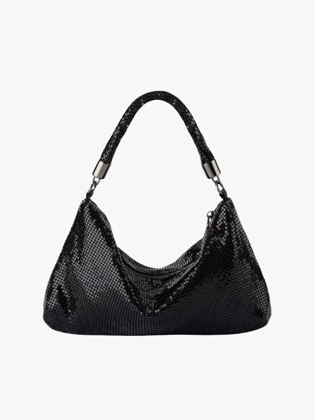 Olga Berg black Marilla Mesh Zip Top wedding guest bag