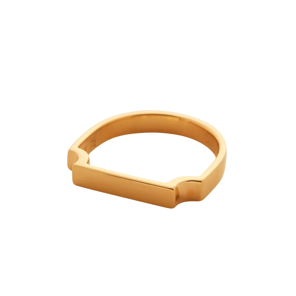 This super slim burnished gold signet ring from Moniker Vinader features a 1mm band with curved divots at the side of the signet. 