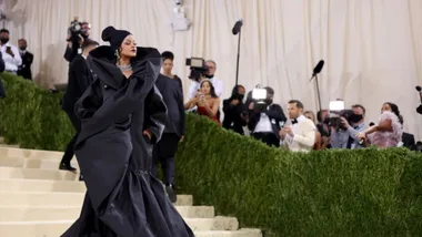 rihanna on the met gala steps in 2022