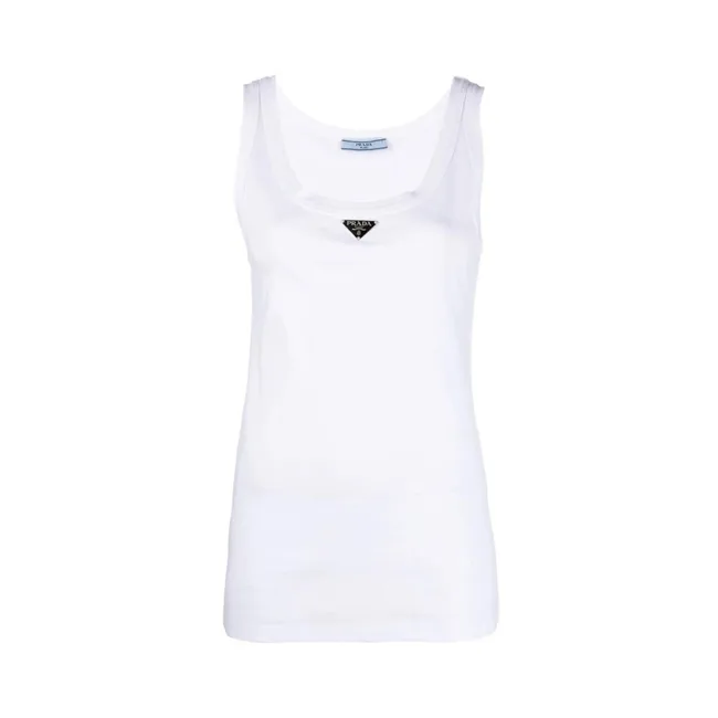 White Prada tank top with logo on front.