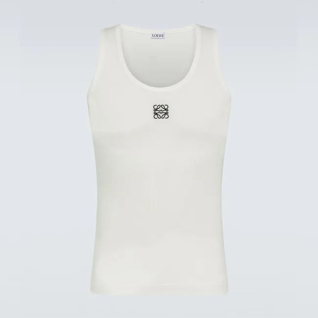 White Loewe tank top with black logo on chest.