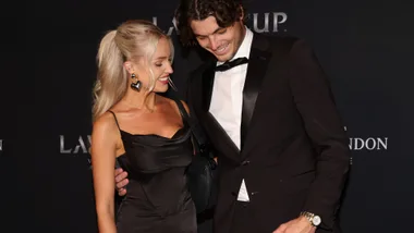 Taylor Fritz of Team World and Morgan Riddle arrive on the black carpet for the Laver Cup Gala ahead of the Laver Cup at Rogers Arena on September 21, 2023 in Vancouver, British Columbia.