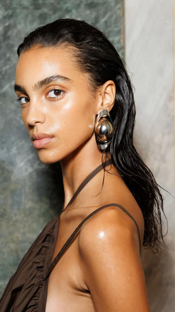 How to repair damaged hair. A model is seen backstage at the Andreadamo fashion show scalp care