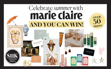 "Marie Claire summer celebration giveaway with over $11K in prizes, including watches, skincare, and home goods."