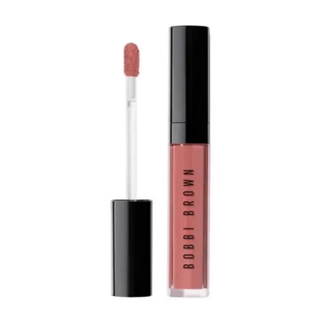 Bobbi Brown lip gloss in pink shade with applicator wand, black cap.