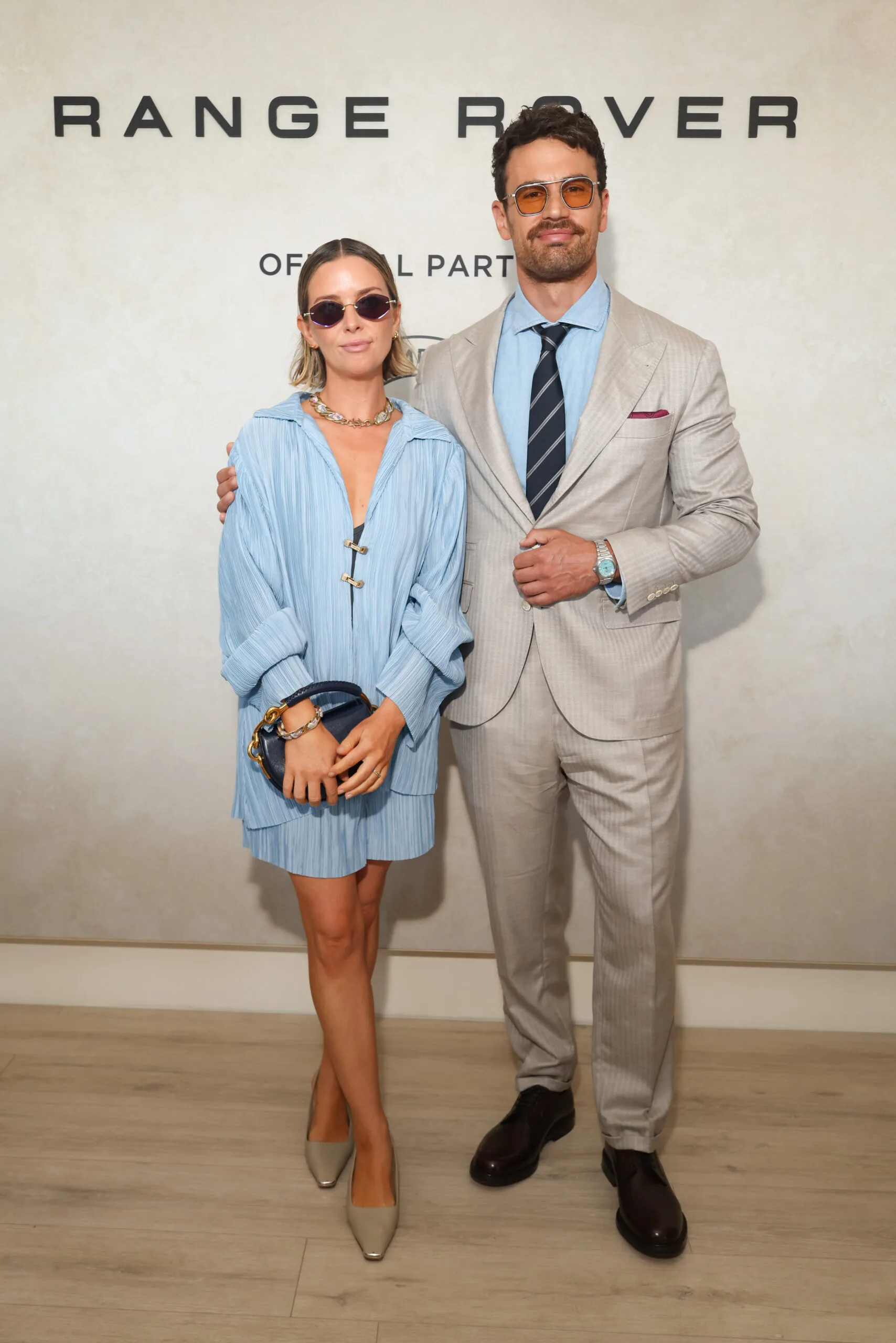 LONDON, ENGLAND - JULY 12: Ruth Kearney and Theo James attend The Championships, Wimbledon as a guest of Range Rover for the Men's Singles Final on July 12, 2026 in London, England. (Photo by Vianney Le Caer/Dave Benett/Getty Images for Range Rover)