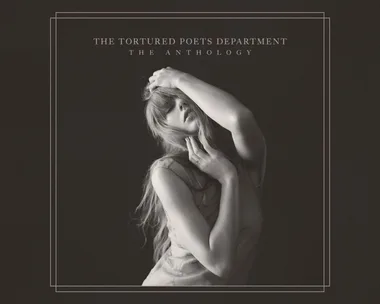 Cover art of "The Anthology" by The Tortured Poets Department, depicting a woman in an expressive pose against a dark background.
