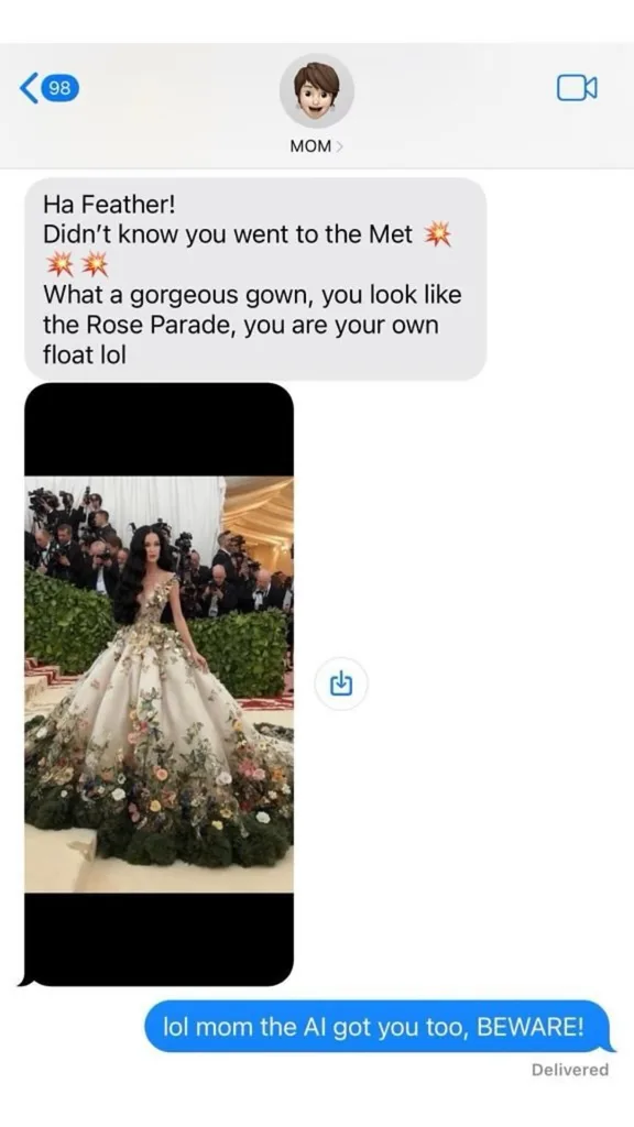 texts between katy perry and her mum about the 2024 met gala ai images