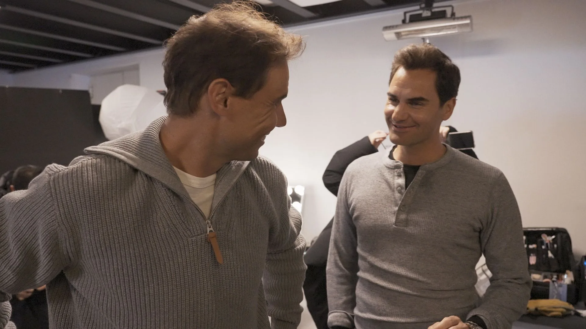 rafael nadal and roger federer talking and laughing