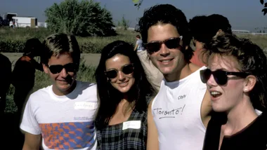members of the brat pack, Emilio Estevez, Demi Moore, Rob Lowe and Melissa Gilbert in 1985