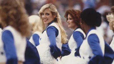 Dallas Cowboys cheerleaders line up near the field during Superbowl XII against the Denver Broncos at the Lousiana Superdome on January 15, 1978