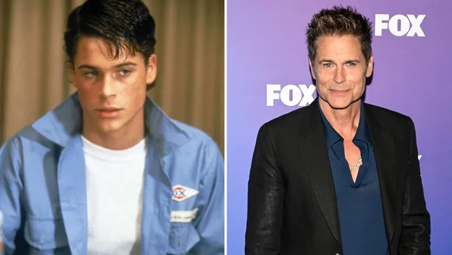 Young and current image of a man, left wearing blue jacket, right in navy shirt and black blazer, standing against FOX backdrop.