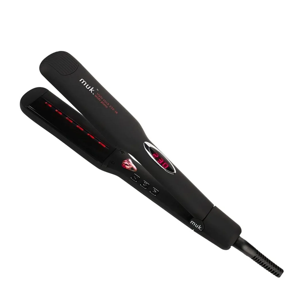 A wide-plate straightener is one of the best ways to save time in your morning routine. Very simply, it covers more territory. We love the Muk Wide Plate Straightener because it combines coverage with infrared lights embedded in its ionic ceramic plates. These infuse gentle deep heat into the hair shaft, minimising damage and maximising shine. 