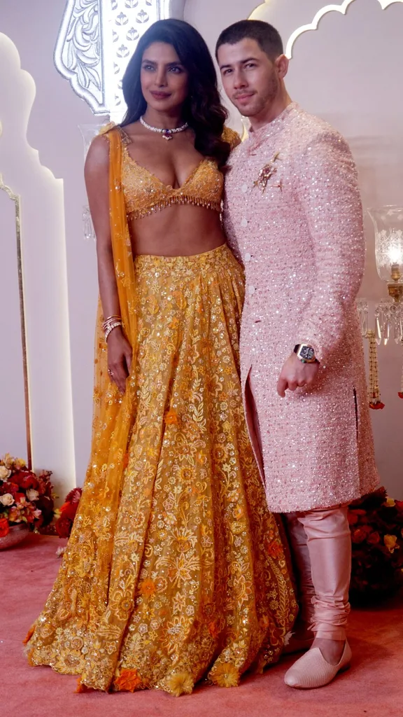 Priyanka Chopra and Nick Jonas at the Ambani wedding. 