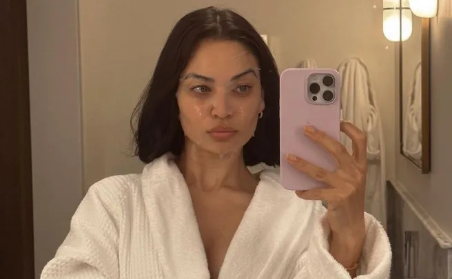 Shanina Shaik in a sheet mask