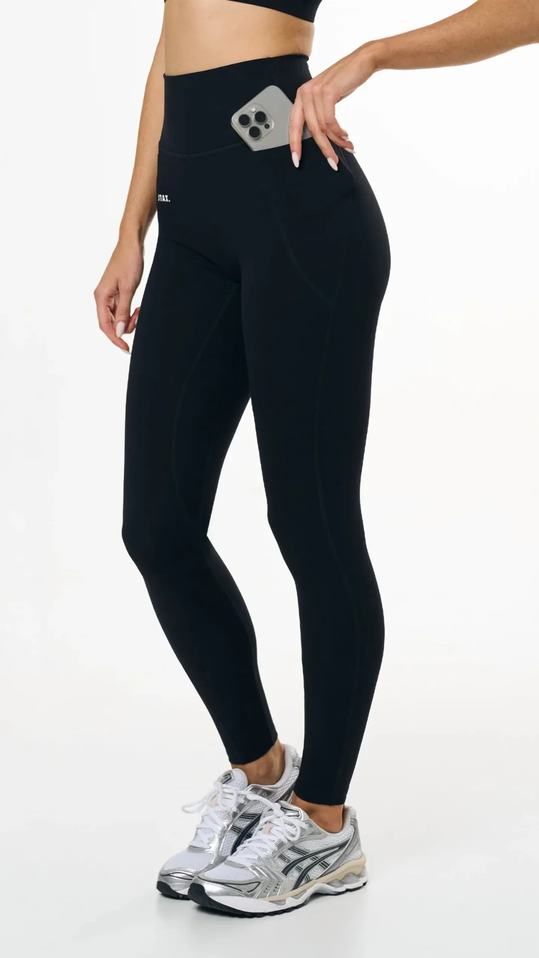 Stax's Phone Pocket Full Length Tights in Black.