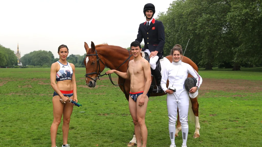 (L_R) Kate French, James Cooke, Joe Choong and Samantha Murray of Great Britain are pictured during an announcement of Modern Pentathlon athletes named in Team GB for the Rio 2016 Olympic Games at Hyde Park Barracks on June 8, 2016 in London, England.