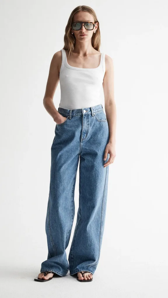 mid blue wide leg jeans