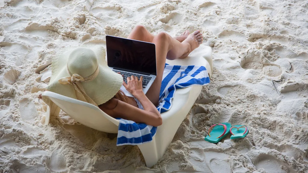 Woman working from holiday (or quiet vacationing) 