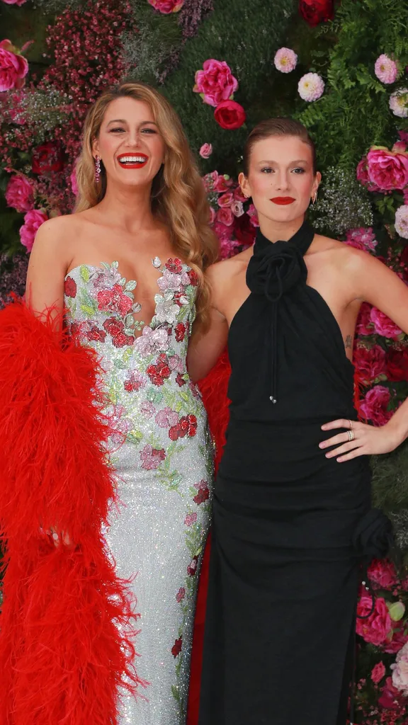 Blake Lively (L) and Isabela Ferrer attend the UK Gala Screening of "It Ends With Us" at Odeon Luxe Leicester Square on August 08, 2024 in London, England. 