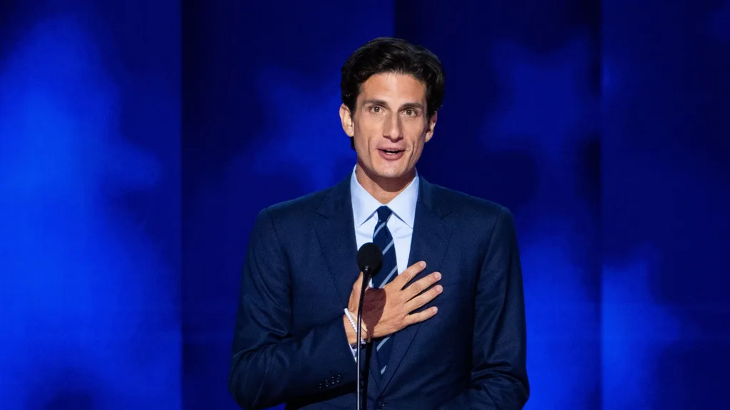 Jack Schlossberg, grandson of President John F. Kennedy, speaks during day two of the 2024 Democratic National Convention in Chicago on Tuesday, August 20, 2024.