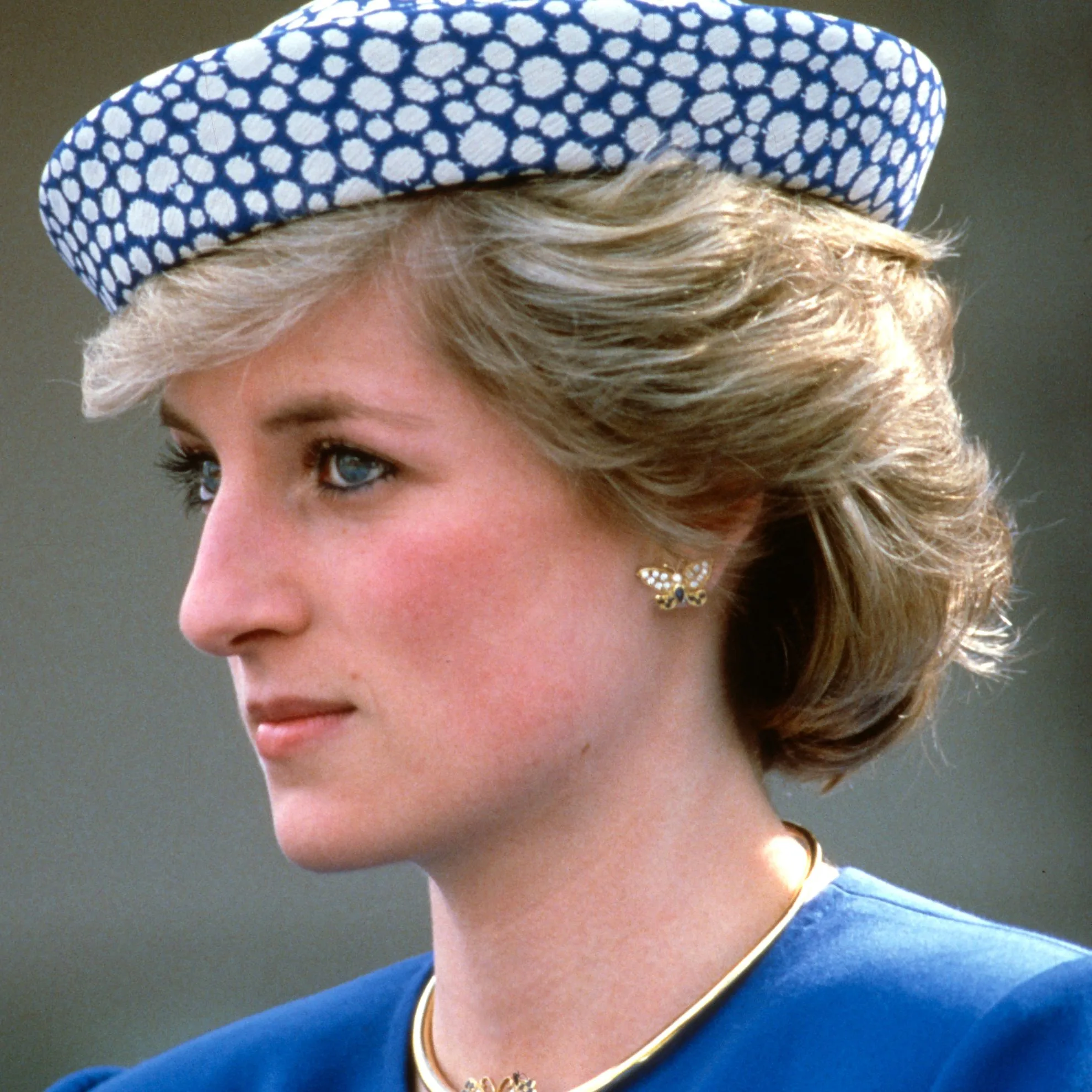Diana, Princess of Wales (1961 - 1997) in Prince George, British Columbia, during a visit to Canada, May 1986. She is wearing a dress by Catherine Walker and a hat by Graham Smith.