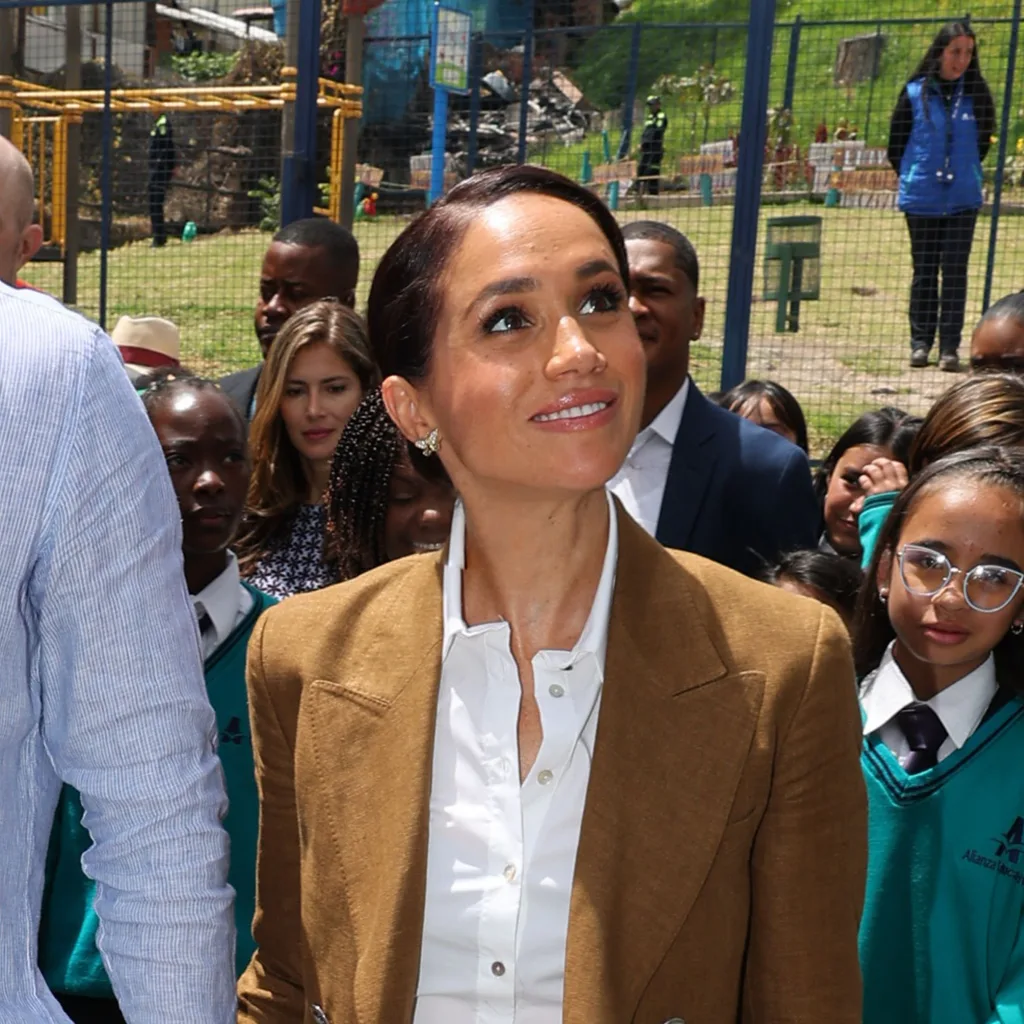 Prince Harry, Duke of Sussex and Meghan, Duchess of Sussex visit Colegio La Giralda during The Duke and Duchess of Sussex Colombia Visit on August 16, 2024 in Bogota, Colombia.