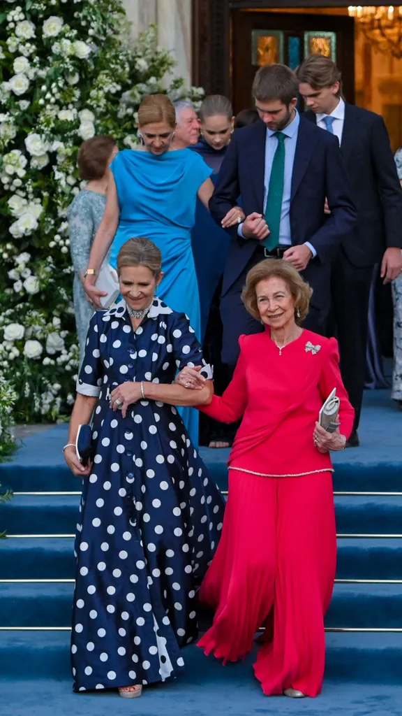 Infanta Cristina, Juan Urdangarin, Queen Sofia and Infanta Elena leave the Metropolis Greek Orthodox Cathedral.