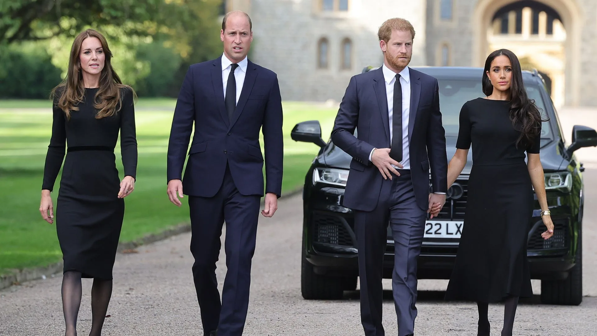 Kate, William, Harry and Meghan attend funeral together