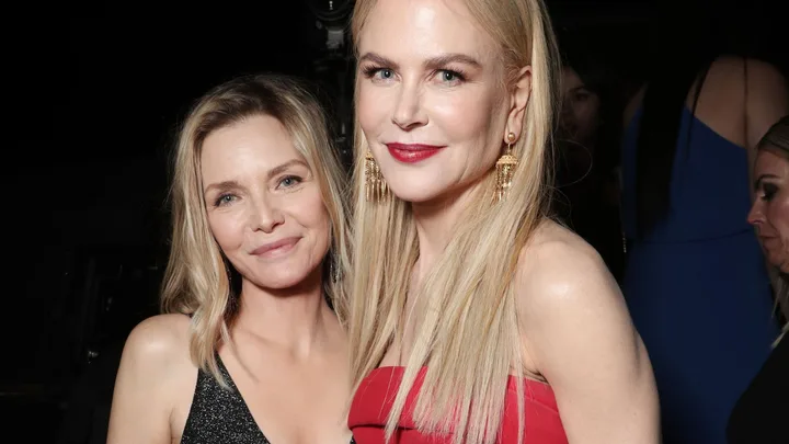 Michelle Pfeiffer and Nicole Kidman smiling to camera at the Golden Globes in 2020