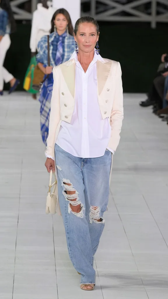 Christy Turlington on the runway at Ralph Lauren RTW Spring 2025 as part of New York Ready to Wear Fashion Week on September 5, 2024 in East Hampton, New York.