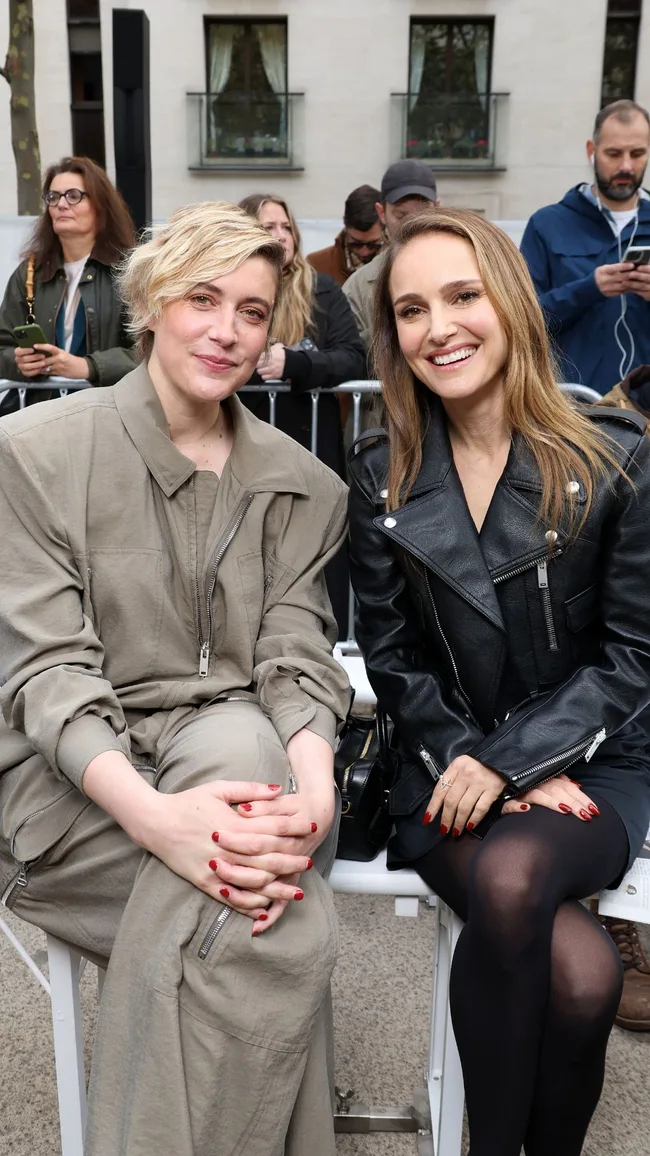 Greta Gerwig and Natalie Portman attend the Stella McCartney Paris Womenswear Spring-Summer 2025 show