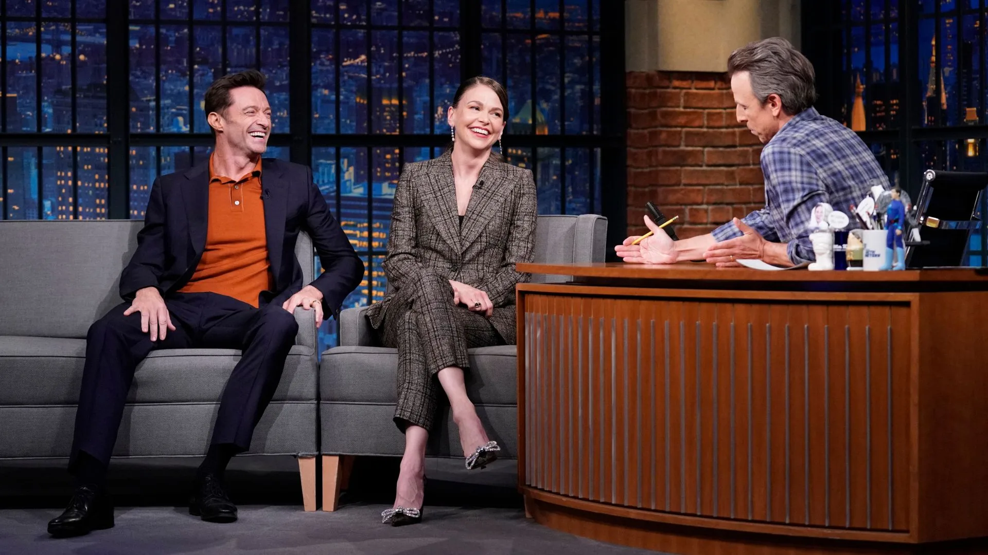 Hugh Jackman and Sutton Foster on Late Night with Seth Meyers