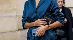 A guest outside The Row during Paris Fashion week