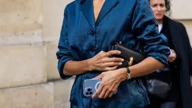 A guest outside The Row during Paris Fashion week