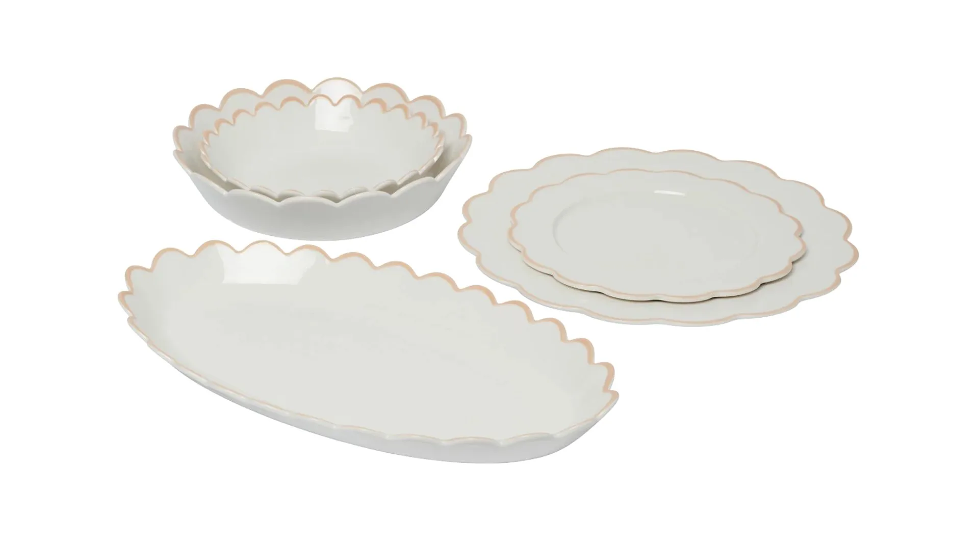 Entertaining tablescape essentials beige edge scallop plate set